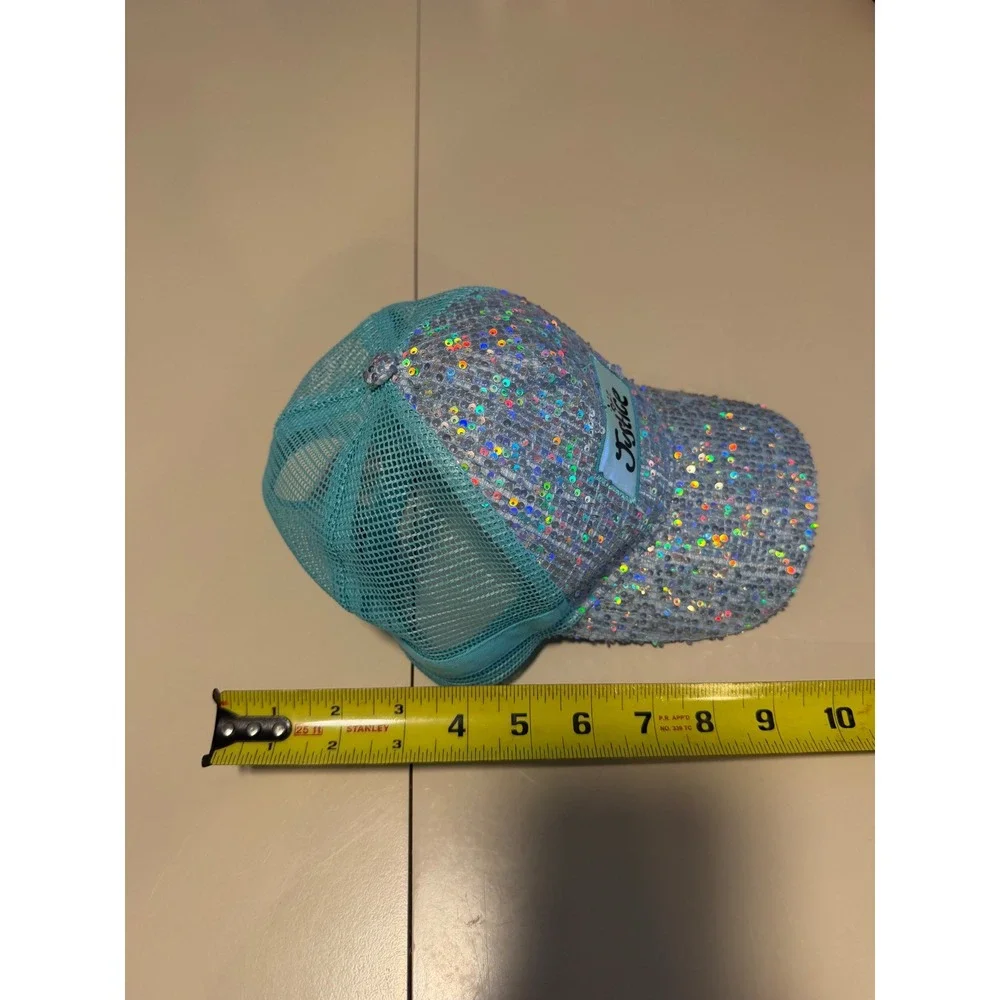 Justice Girls Teal Iridescent‎ Sequin Trucker Hat Mesh Snapback Baseball Cap